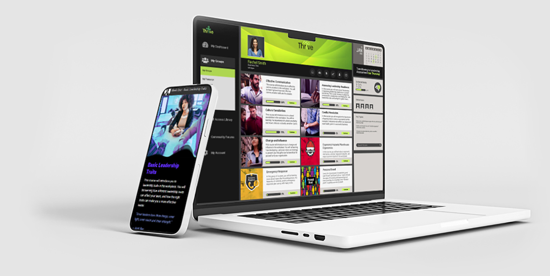 Thrive Talent Platform mobile and desktop sample images.
