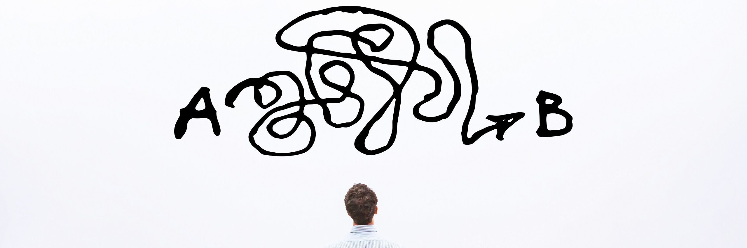 A man in need of problem solving training staring at a complicated path between points A and B